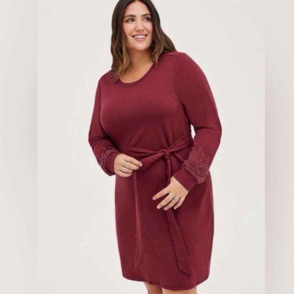 🆕 TORRID Pullover Midi French Terry, Embellished Dress NWT